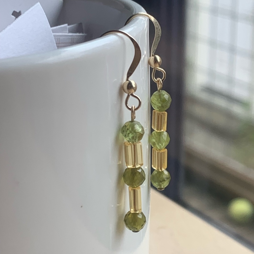 Peridot & yellow glass bead earrings